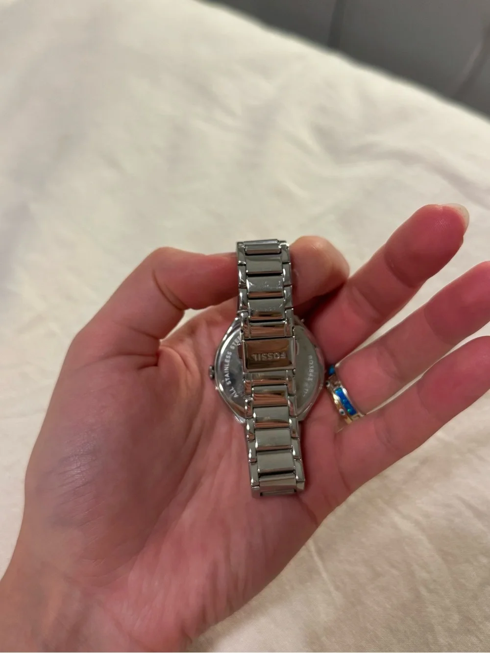 Fossil Silver Bracelet Watch with Blue Dial